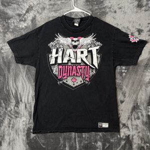 Vintage Y2K WWE Hart Dynasty Short Sleeve Black T-Shirt Size Large Double Sided